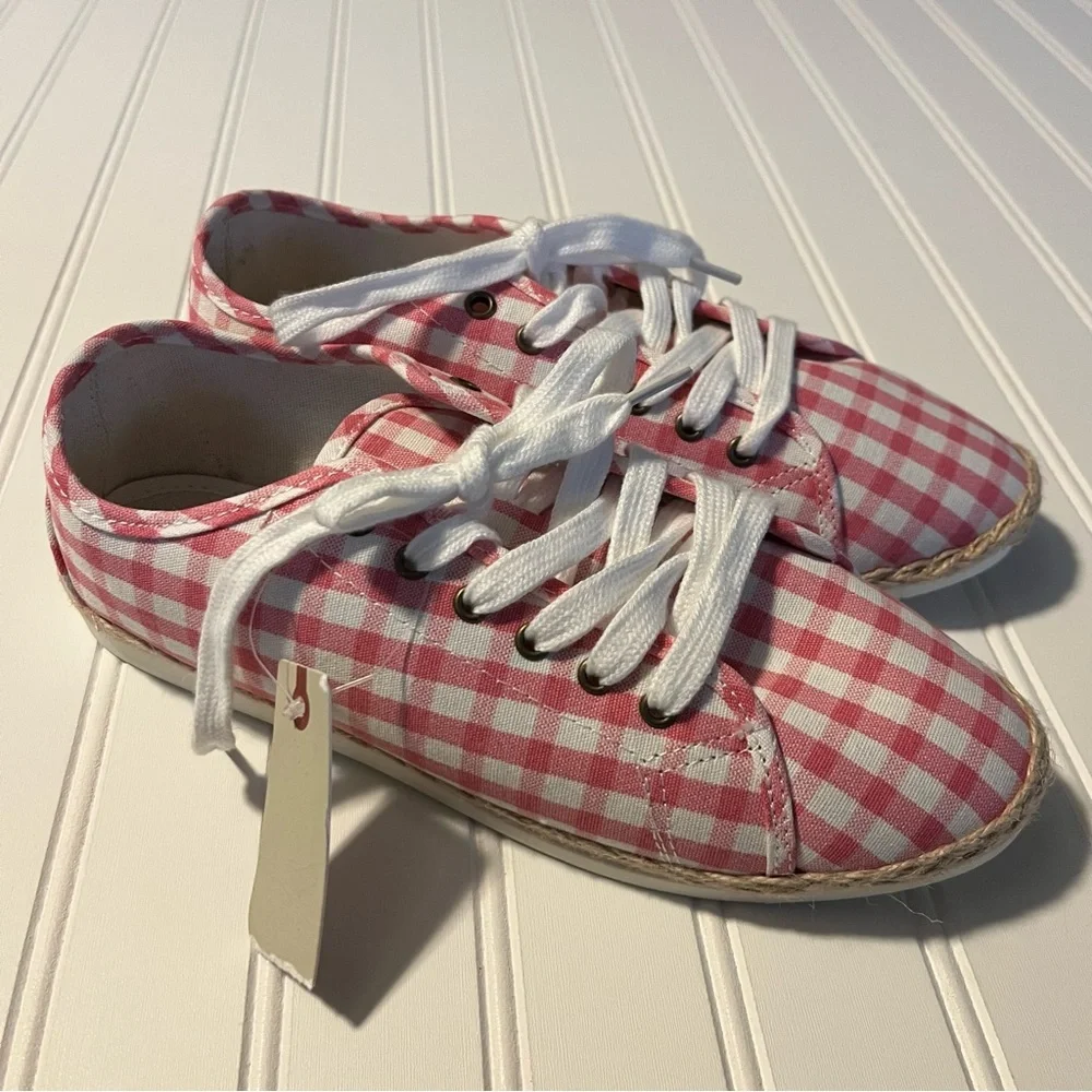 Esprit Eloise Pink Gingham Lace-Up Sneakers Size 10M New Preppy Spring